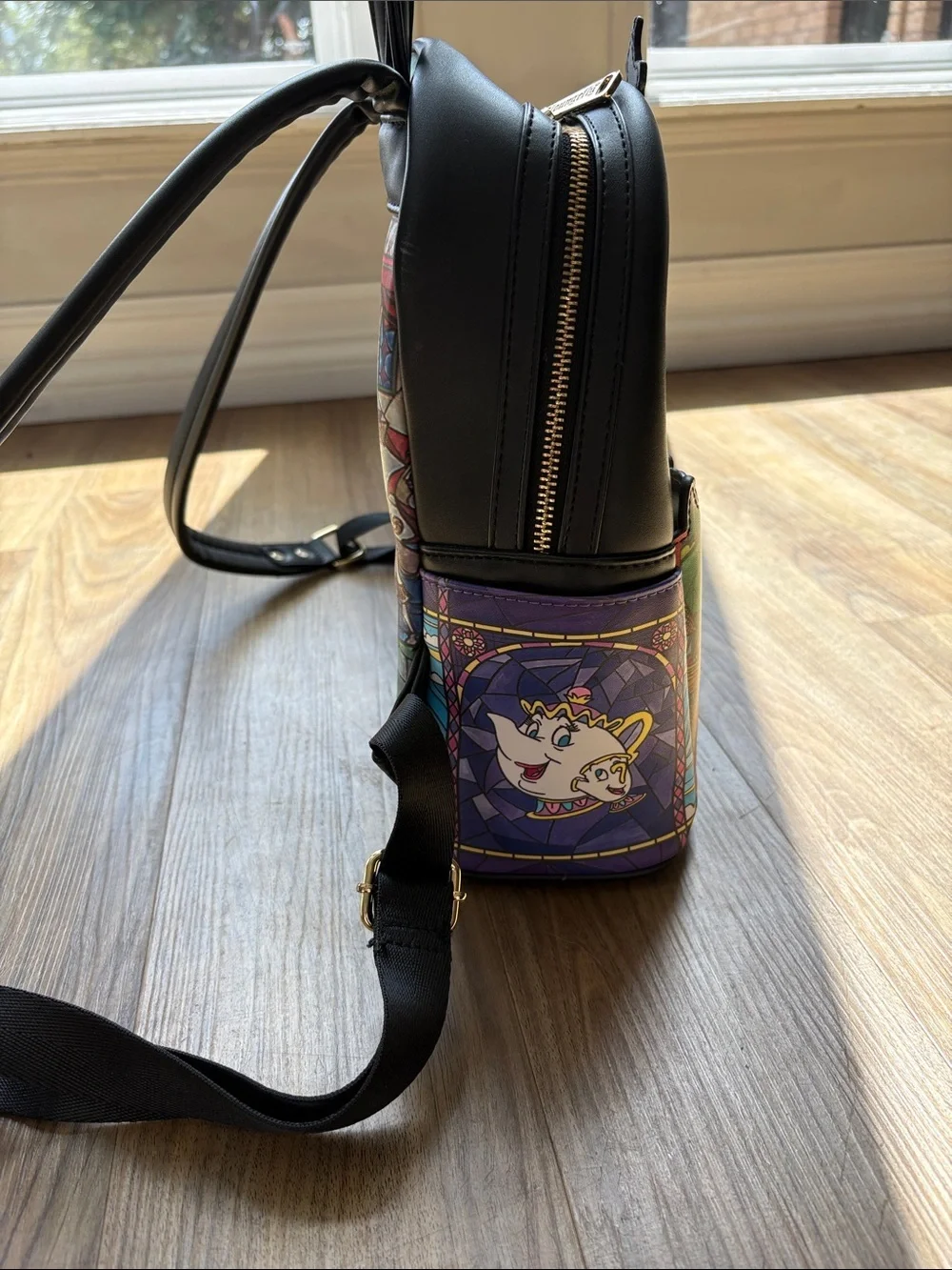 Loungefly Disney Belle Stained Glass Mini Backpack - Blue, Green, Purple, Black